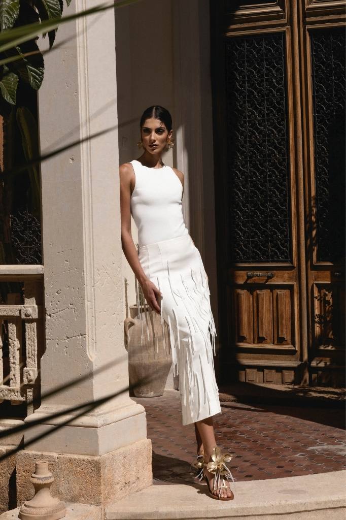 gonna a matita in lana e seta