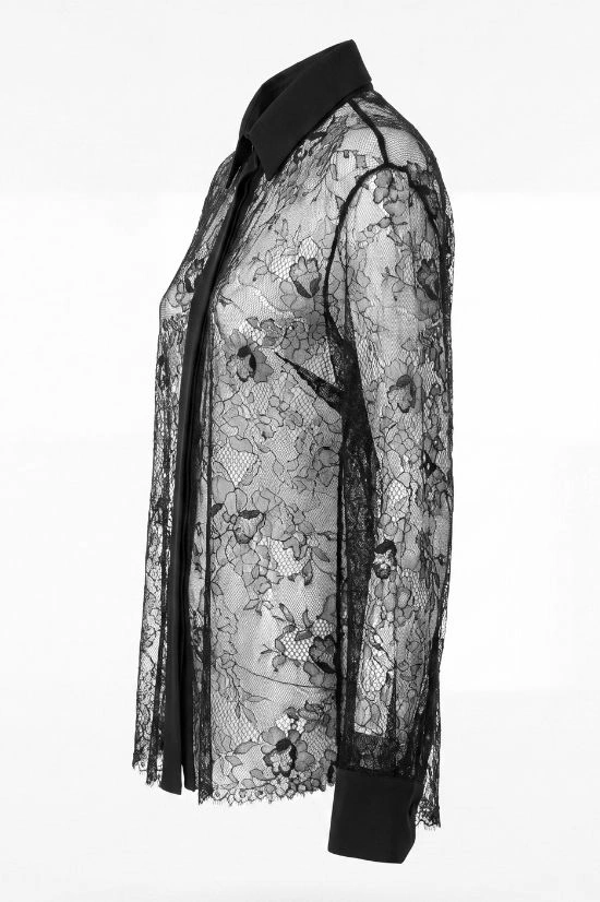 CAMICIA IN PIZZO CON DETTAGLI IN RASO NERO - immagine 3