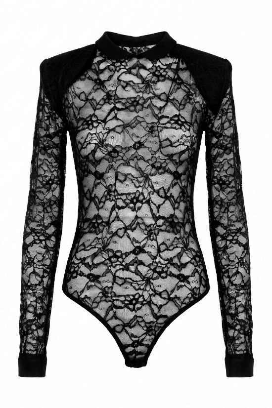 BODY DONNA IN PIZZO STRETCH CON DETTAGLI IN RASO - immagine 4